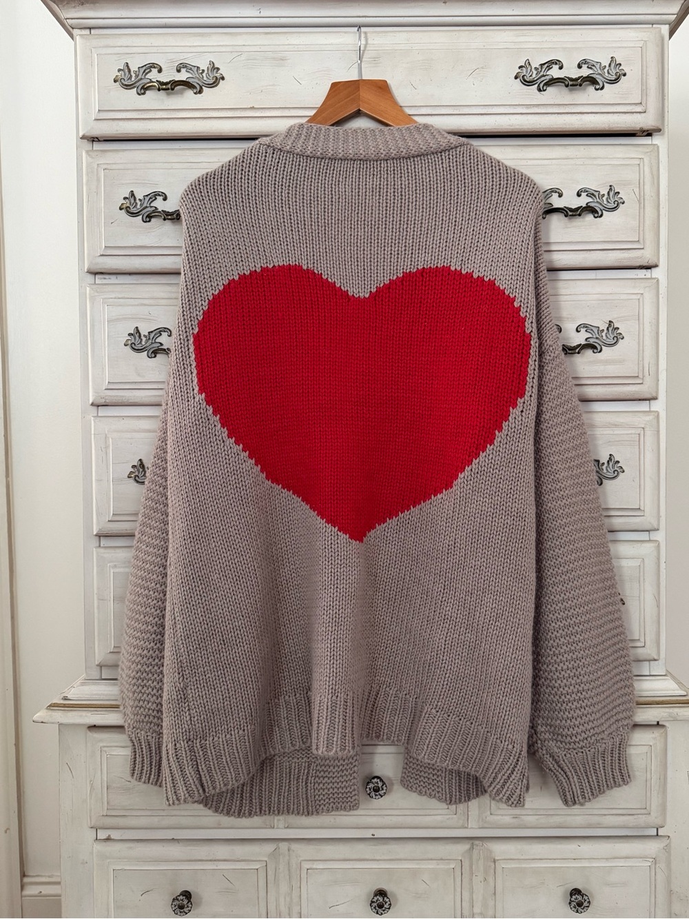 Oversized Red Heart Chunky Knit Cardigan